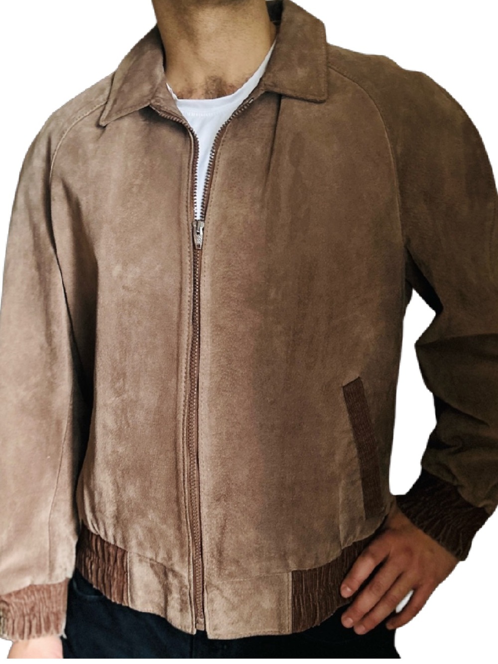 Vintage 70s Genuine Suede Leather Bomber Jacket Made in Canada Size 40